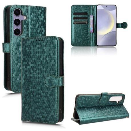 Чохол-книжка з фактурою Honeycomb Dot та магнітним хлястиком на Samsung Galaxy S25 FE 5G - зелений