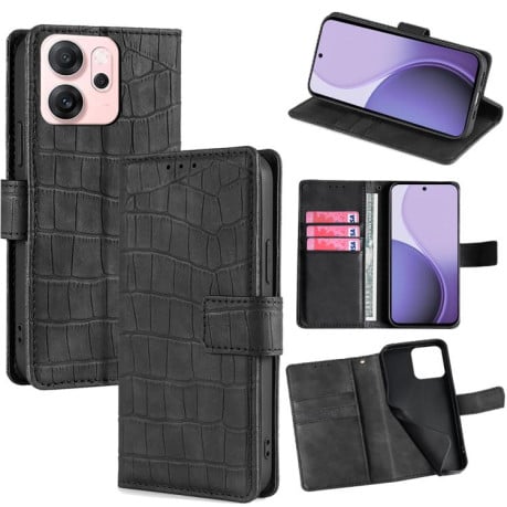 Чехол-книжка с мягким покрытием (Skin Feel), фактура “крокодил” (Crocodile Texture) на OPPO Reno14 F 5G - черный