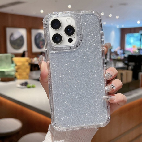 Протиударний чохол TPU + PC + Glitter Paper Full Coverage для iPhone 16 Pro - сріблястий