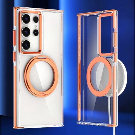 Противоударный чехол Magnetic 360 Degree Rotating Holder на Samsung Galaxy S24 Ultra 5G - оранжевый