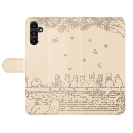 Чохол-книжка Cat Embossing Pattern для Samsung Galaxy S24 FE 5G - бежевий