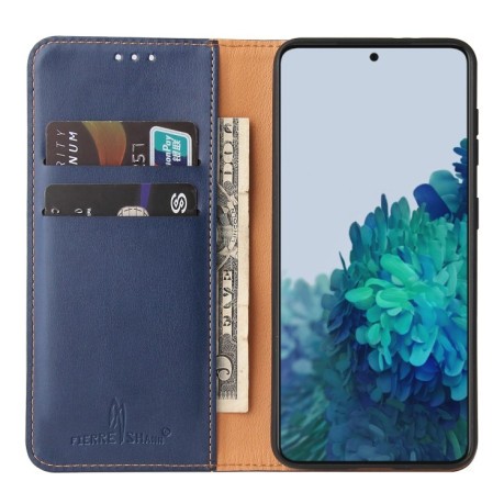 Кожаный чехол-книжка Fierre Shann Genuine leather на Samsung Galaxy S21Plus - синий