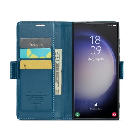Чохол-книжка CaseMe 023 Butterfly Buckle Litchi RFID Anti-theft Leather для Samsung Galaxy S24 Ultra - синій