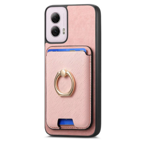 Чехол Retro Cross Leather Ring Vertical Insert Card Bag MagSafe для Motorola Moto G35 5G - розовый