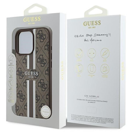 Оригінальний чохол Guess 4G Printed Stripes MagSafe для iPhone 16 Pro Max - Brown