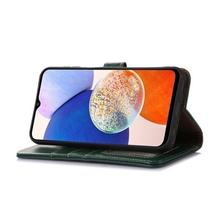 Шкіряний чохол-книжка KHAZNEH Genuine Leather RFID для Xiaomi Redmi Note 14 4G - зелений