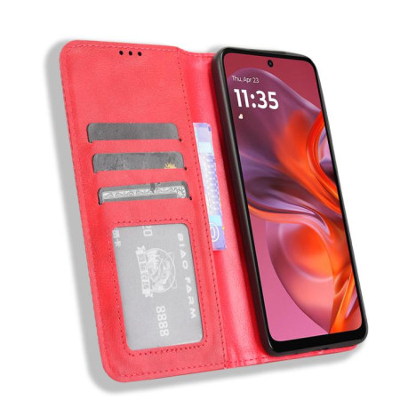 Чехол-книжка Magnetic Buckle Retro Crazy Horse Texture на Motorola Moto G05 / E15 4G - красный