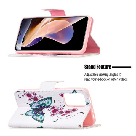 Чехол-книжка Colored Drawing Pattern для Xiaomi Redmi Note 11 Pro 5G (China)/11 Pro+ - Peach Blossom Butterfly