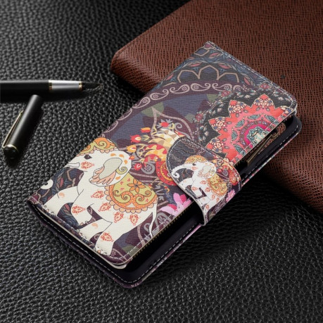 Чохол-гаманець Colored Drawing Pattern Zipper для Samsung Galaxy M52 5G - Flower Elephants