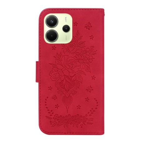 Чохол-книжка Butterfly Rose Embossed для Xiaomi Redmi Note 14 4G 164.48mm - червоний