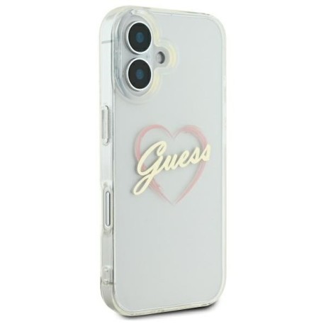 Оригинальный чехол Guess IML Heart для iPhone 16 - Transparent
