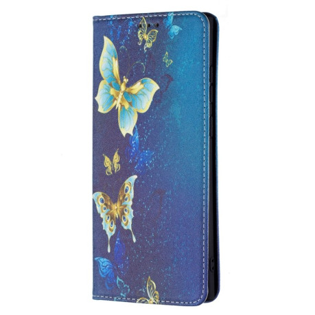 Чехол-книжка Colored Drawing Pattern Invisible для Samsung Galaxy S22 Ultra 5G - Gold Butterfly