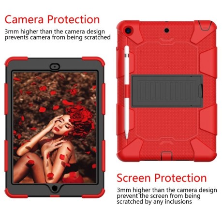 Противоударный чехол Two-Color Silicone Protection с держателем для стилуса на iPad 9/8/7 10.2 (2019/2020/2021) - красный