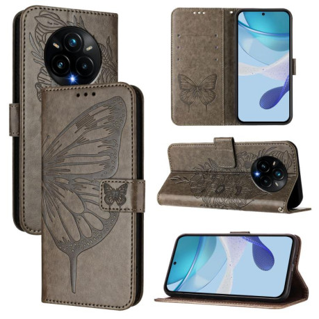 Чехол-книжка Embossed Butterfly для Realme 14 Pro+ - серый