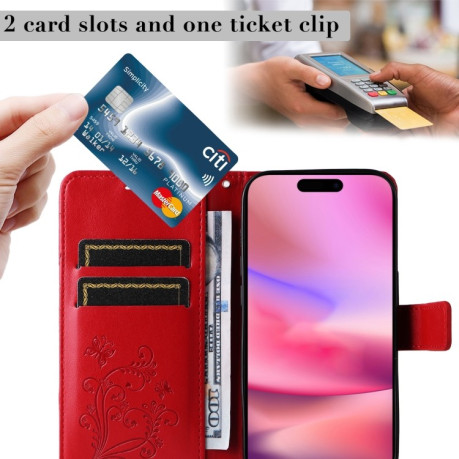Чохол-книжка Embossed Butterfly для iPhone 16 – червоний