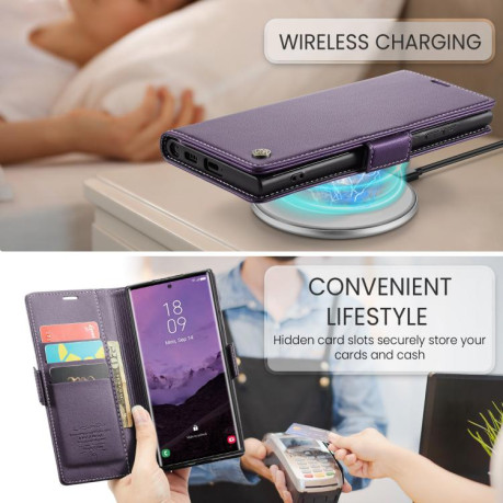 Чехол-книжка CaseMe 023 Butterfly Buckle Litchi Texture RFID Anti-theft Leather для Samsung Galaxy S25 Ultra 5G - фиолетовый