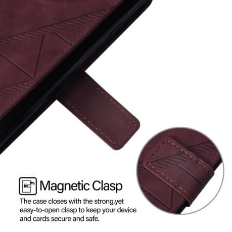 Чохол-книжка Crossbody 3D Embossed Flip Leather на Xiaomi 14T Pro - винно-червоний