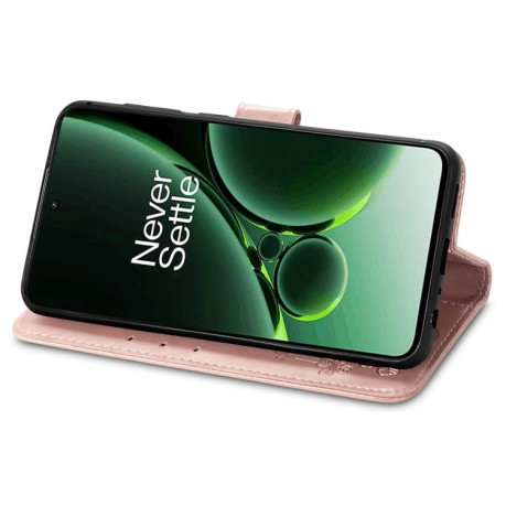 Чехол Four-leaf Clasp Embossed Buckle на OnePlus Nord 3 - розовое золото