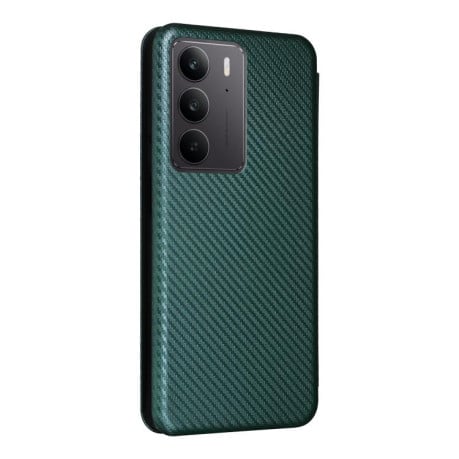 Чехол-книжка Carbon Fiber Texture на Realme C75 4G Global - зеленый