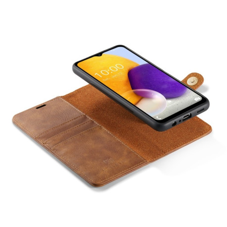 Кожаный чехол- книжка DG.MING Crazy Horse Texture на Samsung Galaxy A13 4G - коричневый