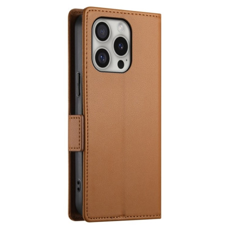 Чехол-книжка Side Buckle Magnetic Frosted Leather для iPhone 16 Pro - коричневый