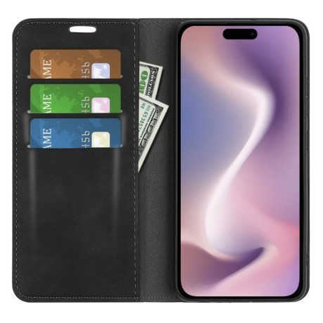 Чехол-книжка Retro Skin Feel Business Magnetic на iPhone 16 - черный