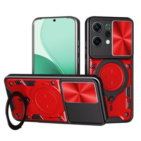 Чехол со шторкой камеры CD фактурой и подставкой на OPPO Reno14 5G Global - красный