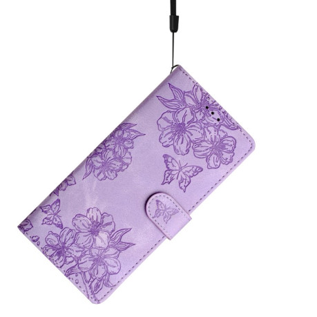 Чехол-книжка Cherry Blossom Butterfly Skin Feel Embossed на Motorola Edge 50 5G - фиолетовый