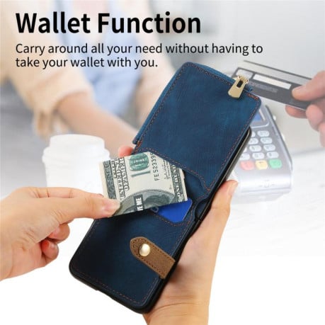 Чехол Cross Leather Ring Vertical Zipper Wallet для Motorola Razr 60 Ultra - синий