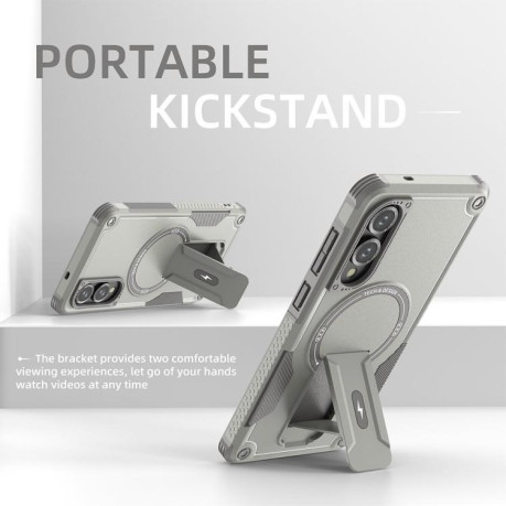 Противоударный чехол MagSafe Holder Armor PC Hybrid для Samsung Galaxy S25 Edge 5G - серый