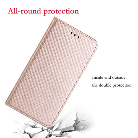 Чохол-книжка Magnetic Flip Carbon Fiber Texture для iPhone 16 Pro Max - рожеве золото