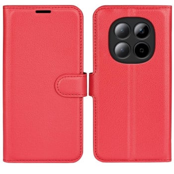 Чохол-книжка з фактурою Litchi і магнітним хлястиком на Xiaomi Redmi Note 15 4G / 5G /Poco M8164mm — червоний
