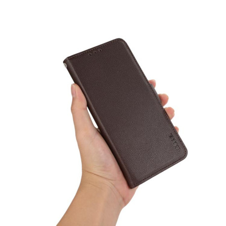 Шкіряний чохол-книжка KHAZNEH Genuine Leather RFID для OnePlus 13R/Ace 5/Ace 5 Pro - коричневий