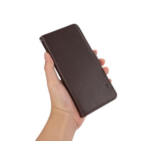 Шкіряний чохол-книжка KHAZNEH Genuine Leather RFID для Xiaomi Poco X7 Pro - коричневий