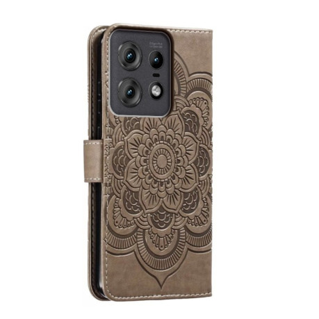 Чехол-книжка Sun Mandala Embossing Pattern для Motorola Edge 50 Pro - серый