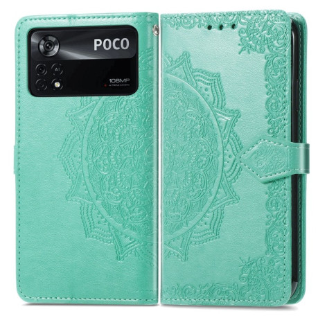 Чохол-книжка Lucky Clover Halfway Mandala Embossing Pattern на Xiaomi Poco X4 Pro 5G - зелений