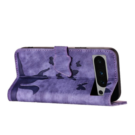 Чохол-книжка Cat Embossing Pattern на Google Pixel 8 Pro - фіолетовий