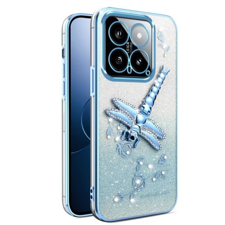 Противоударный чехол Gradient Glitter Immortal 3D Dragonfly Holder Plated для Xiaomi 14  - синий