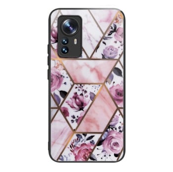 Протиударний скляний чохол Marble Pattern Glass на Xiaomi 12 Pro - Rhombus Rose