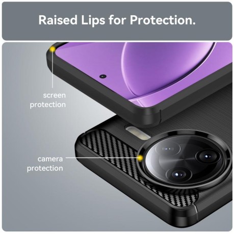 Противоударный чехол Brushed Texture Carbon Fiber на Xiaomi Poco F7 Ultra - черный