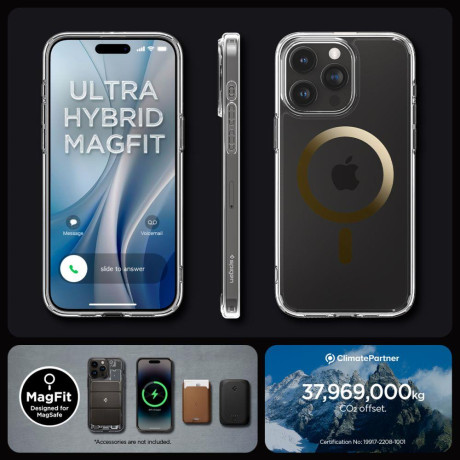 Оригинальный чехол Spigen Ultra Hybrid (Magsafe) для iPhone 15 Pro - Gold