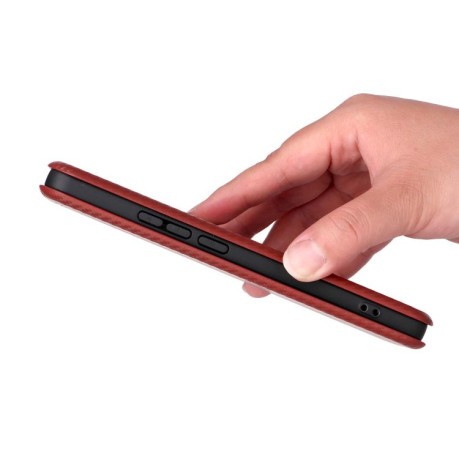 Чехол-книжка Carbon Fiber Texture на Realme GT 7 - коричневый