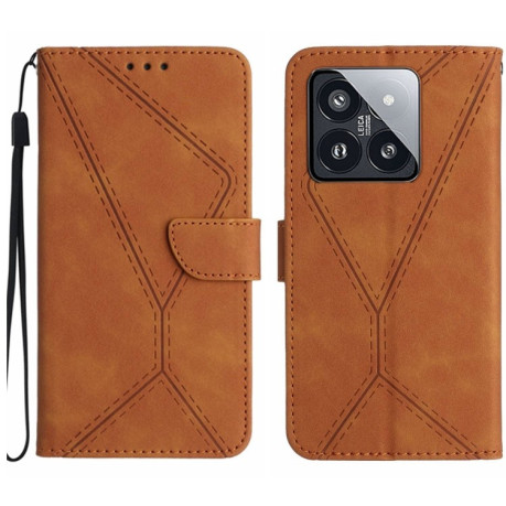 Чехол-книжка Stitching Embossed Leather For Xiaomi 14 - коричневый