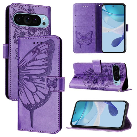 Чехол-книжка Embossed Butterfly для Google Pixel 9 Pro XL - фиолетовый