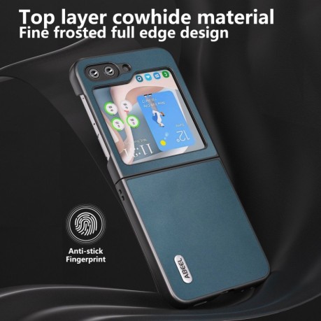 Противоударный чехол ABEEL Genuine Leather Xiaoya Series для Samsung Galaxy Flip 5 - зелёный