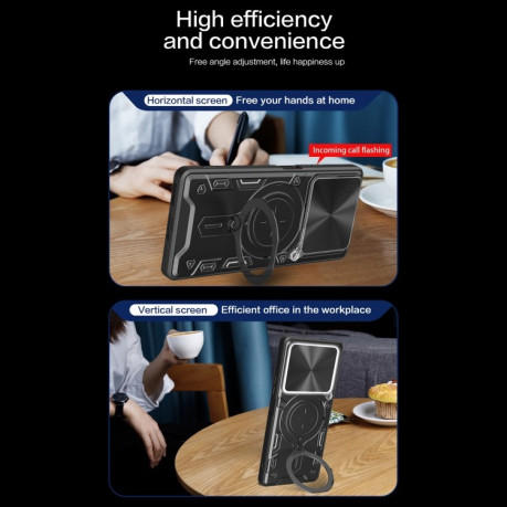 Противоударный чехол CD Texture Sliding Camshield Magnetic Holder на Realme C61 / C63 - черный