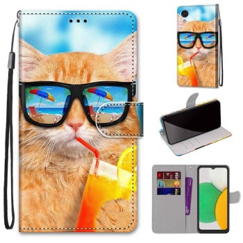 Чехол-книжка Coloured Drawing Cross для Samsung Galaxy A03 Core - Cat Drinking Soda