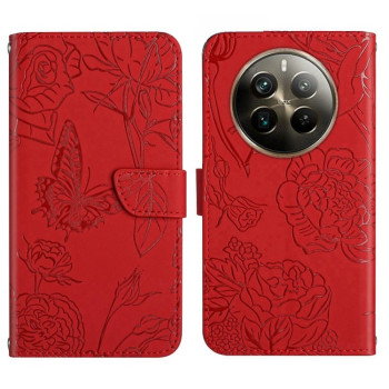 Чехол-книжка HT03 Skin Feel Butterfly Embossed для Realme 12+ 5G/12 4G/13 4G - красный