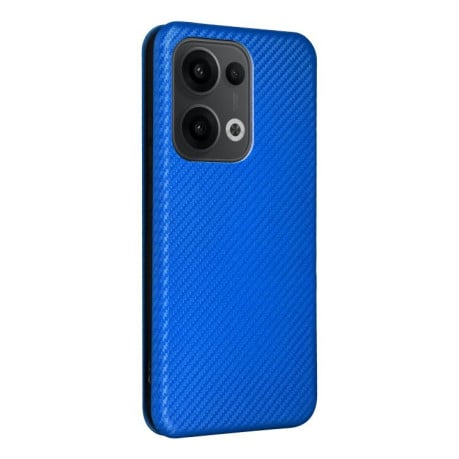 Чехол-книжка Carbon Fiber Texture на OPPO Reno13 5G Global - синий