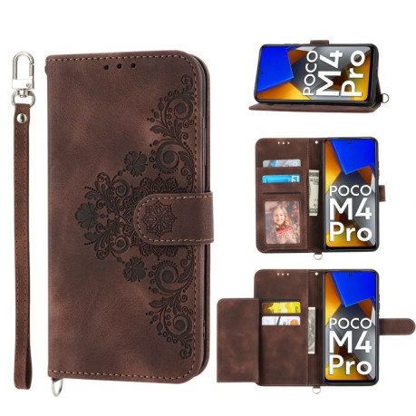 Чохол-книжка Global Skin-feel Flowers для Xiaomi Poco X4 Pro 5G - коричневий